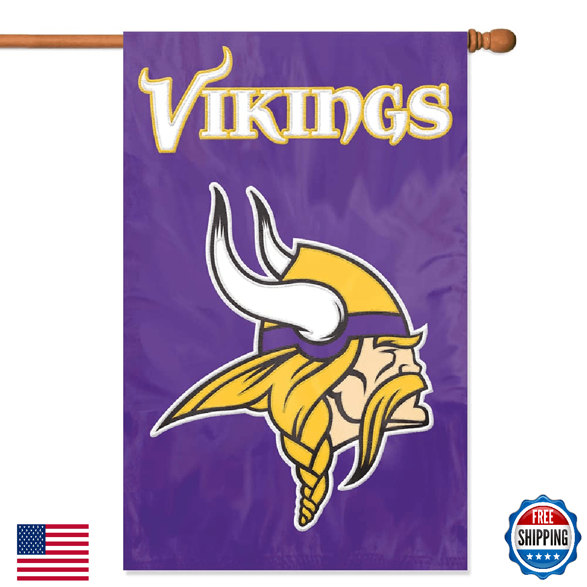Party Animal Minnesota Vikings NFL Applique Banner Flag - Image 1