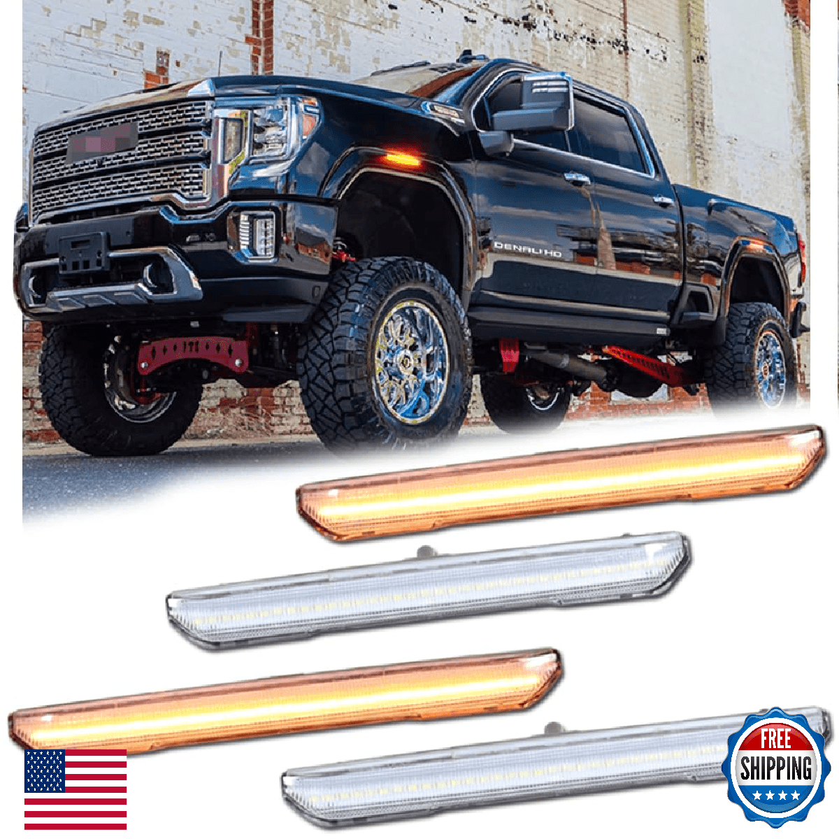 GSOWO 4x Clear LED Side Marker Lights Sierra 2500HD 3500HD 2020-2024 Sealed - Image 1
