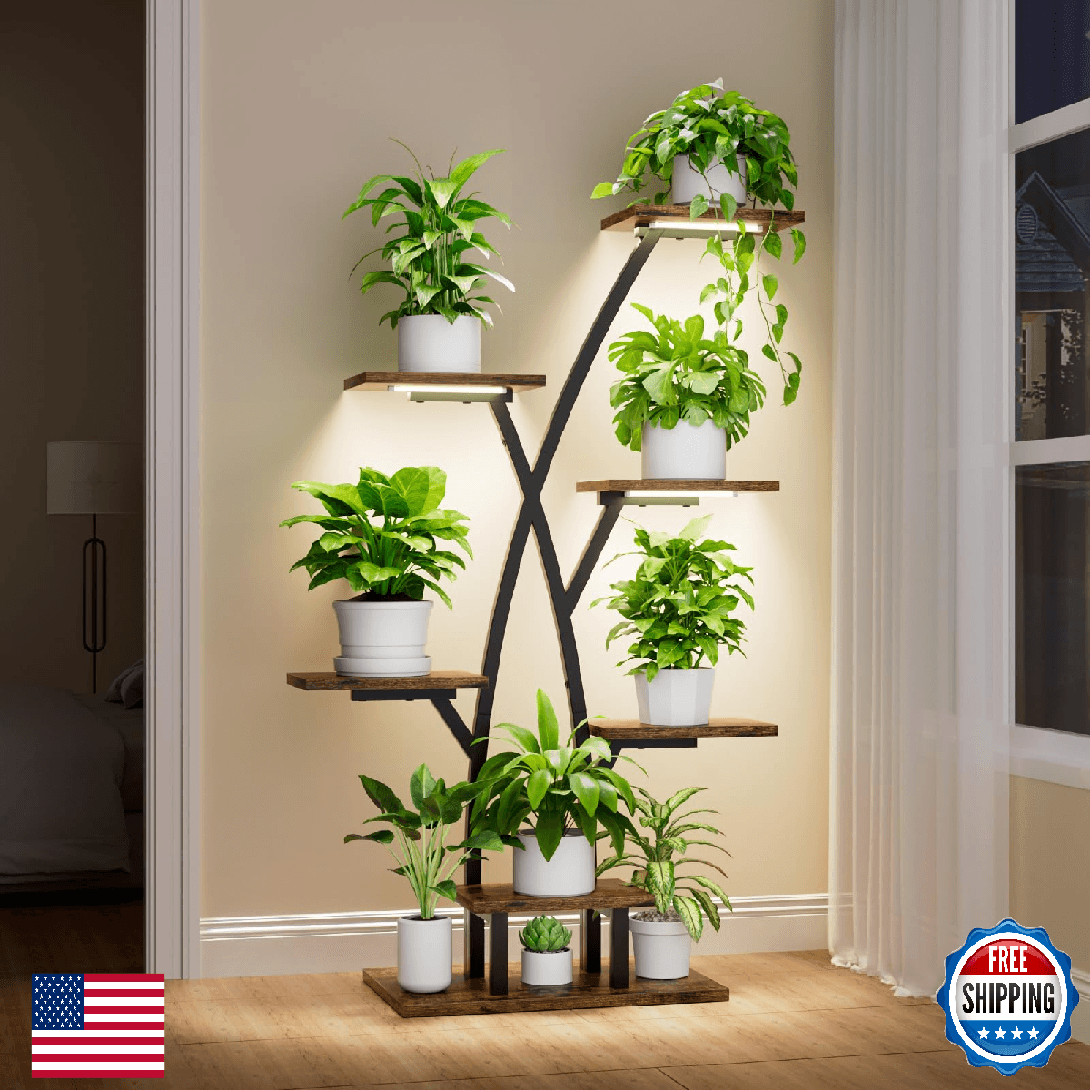 EVAWOO 7-Tiered Corner Plant Stand w/ Full-Spectrum Grow Lights, 80 Char Max - Image 1