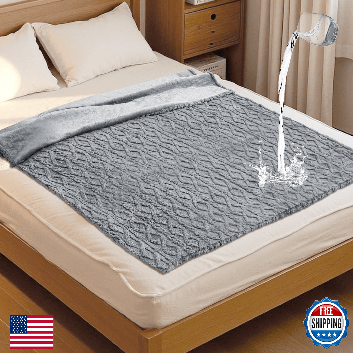Tisancy King Size Waterproof Blanket for Bed Couch, 80'' x 60'' Double Side Leak - Image 1