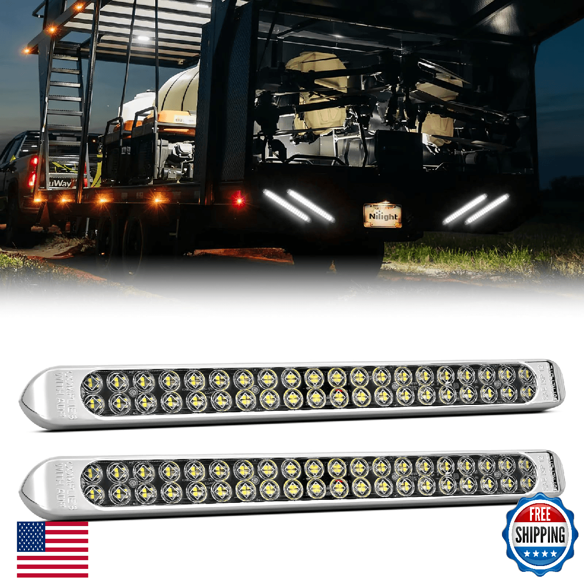 Nilight 17in LED Tail Lights 2PCS White Running Reverse Backup Waterproof Surfac - Image 1