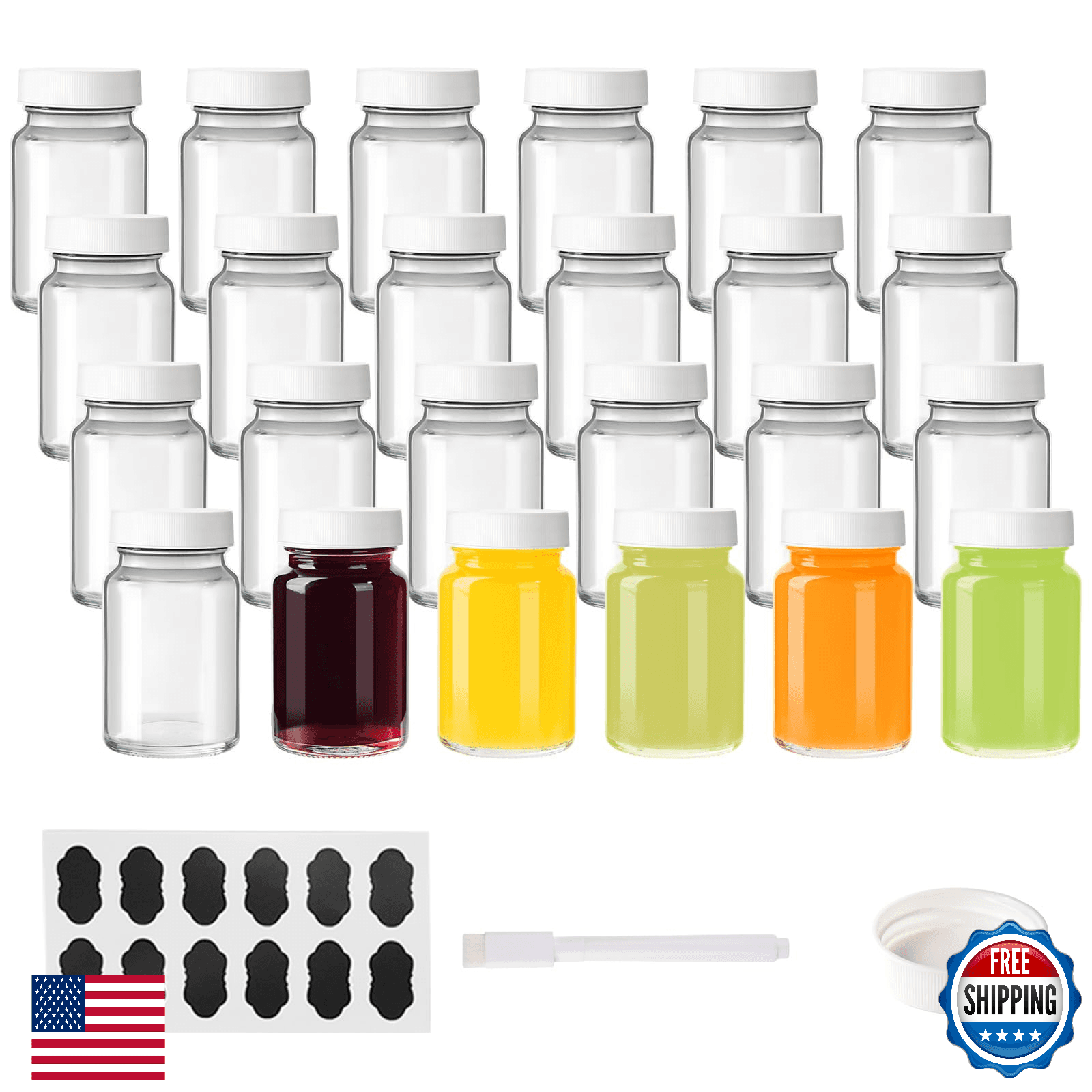 BPFY 24 Pack 2 oz Reusable Small Glass Bottles with Lids, Wellness Shots Bottles - Image 1