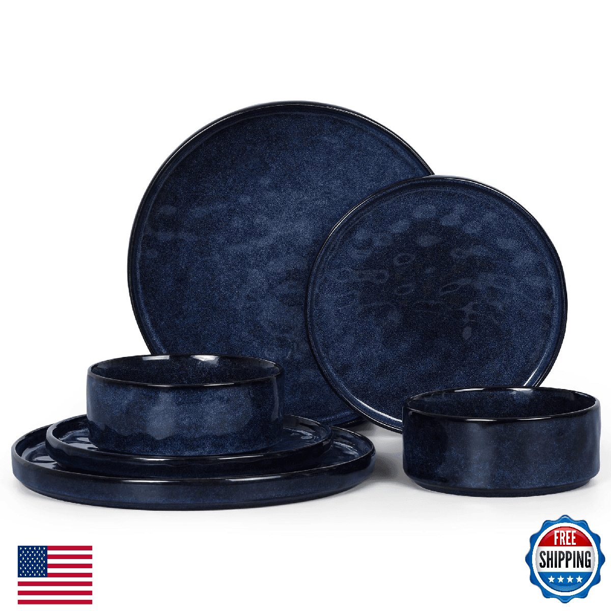 LIANYU Plates and Bowls Sets for 2, 6 Piece Dish Dinnerware Sets, Stoneware Kitc - Image 1