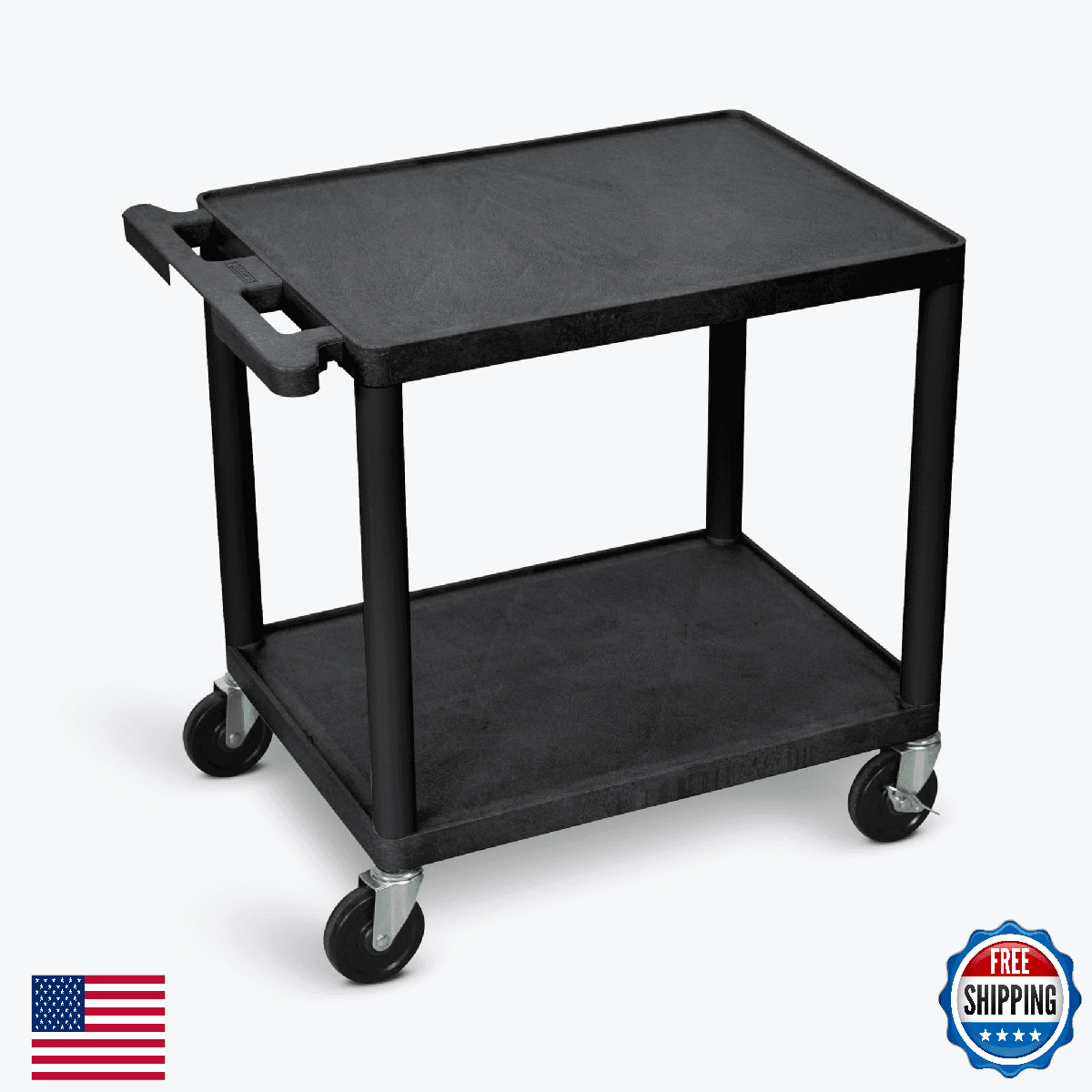 Classroom Basics 123-LP26-B 26" H AV Cart, Two-Shelf Media Utility Cart, 300 lb - Image 1