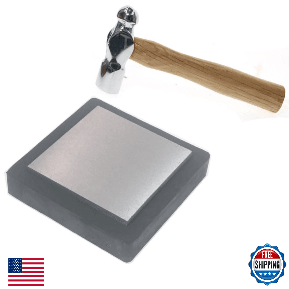 Steel Bench Block Anvil Jewelers Tool w/ Rubber Base & Stamping Hammer - Image 1