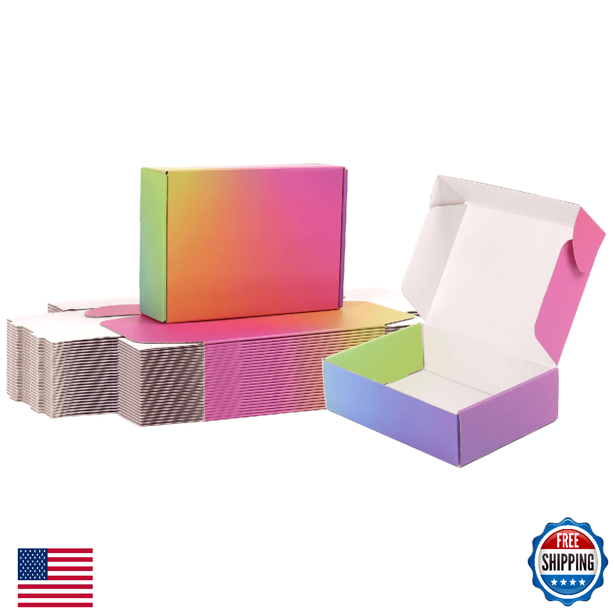 Dezibox 45-Pack Small 7x5x2 Rainbow Shipping Boxes Corrugated Cardboard Mailer P - Image 1