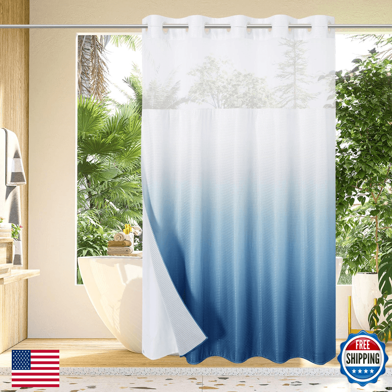 Gibelle No Hook Waffle Weave Shower Curtain Snap-In Fabric Liner Set For - Image 1