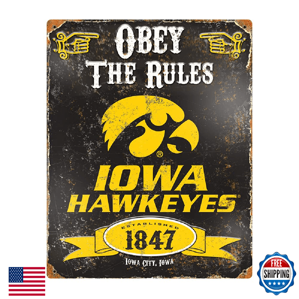 Party Animal NCAA Iowa Hawkeyes Embossed Metal Sign Vintage Look 14.5x11.5" - Image 1