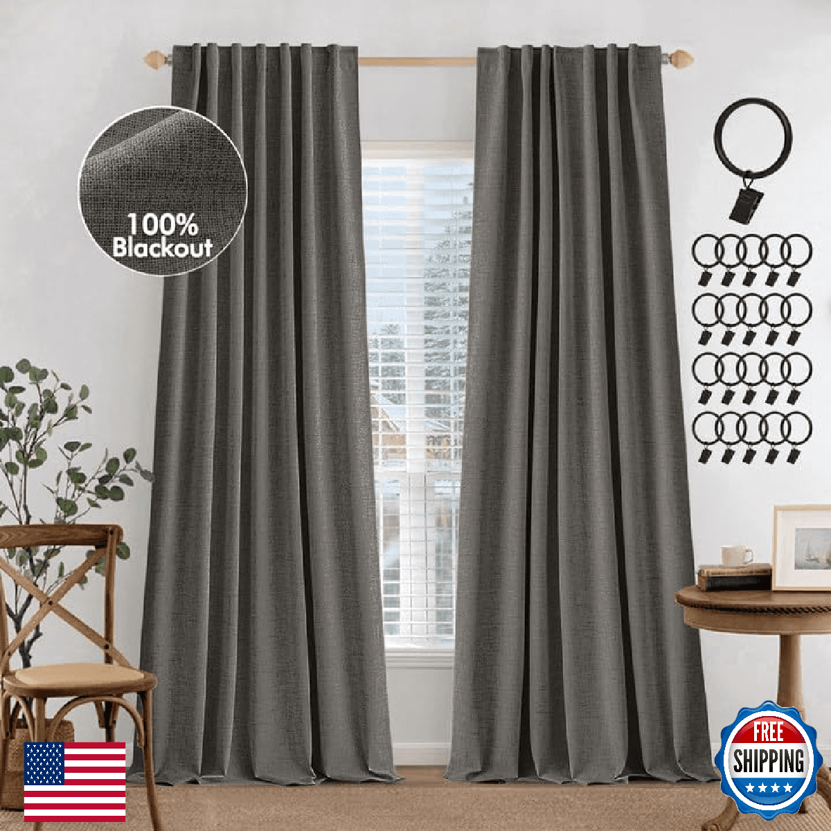 MIULEE 100% Blackout Curtains 96 inches Long, Linen Curtains for Bedroom Living - Image 1