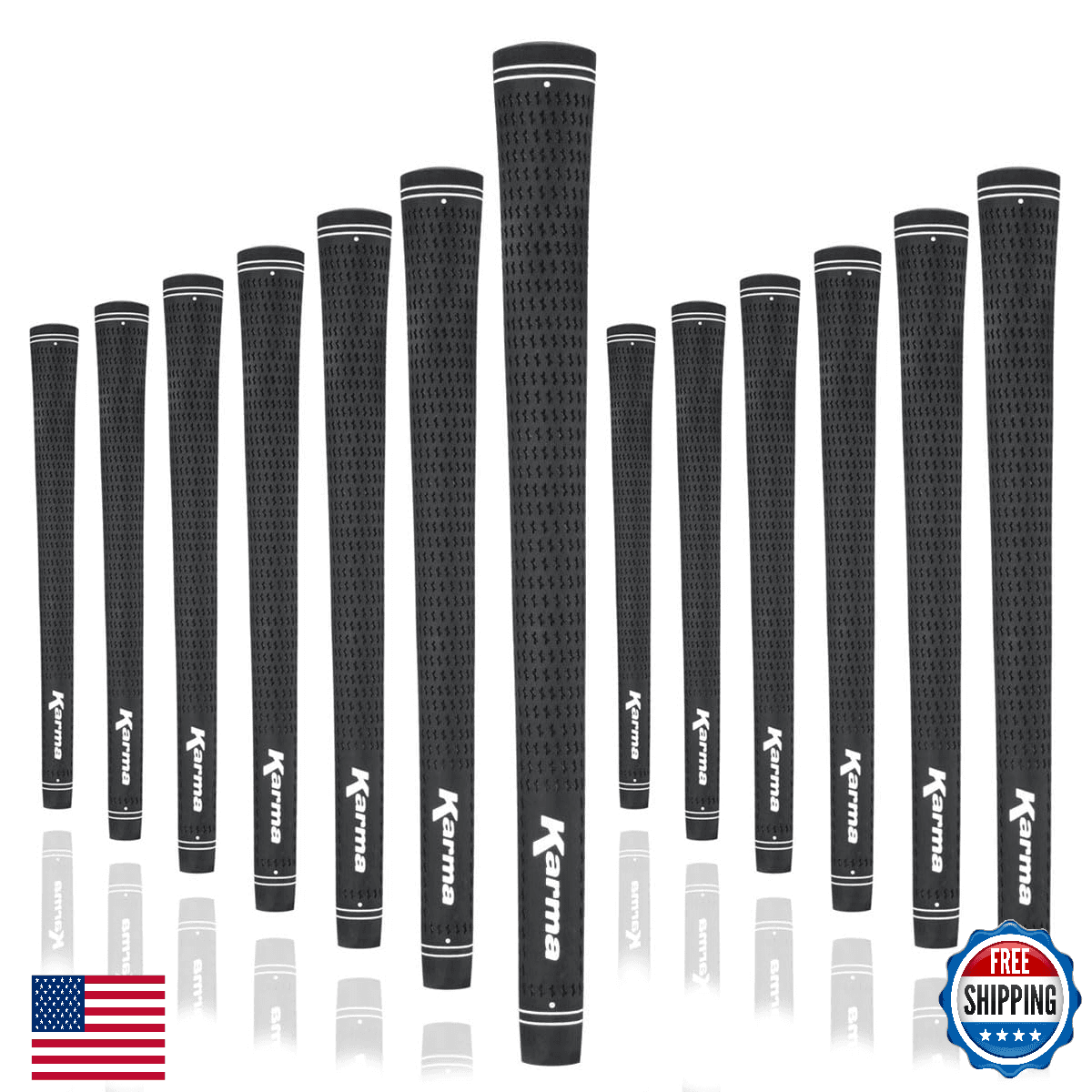 Karma Velour Black Midsize (+1/32") Golf Grips (13 Pack) - Image 1