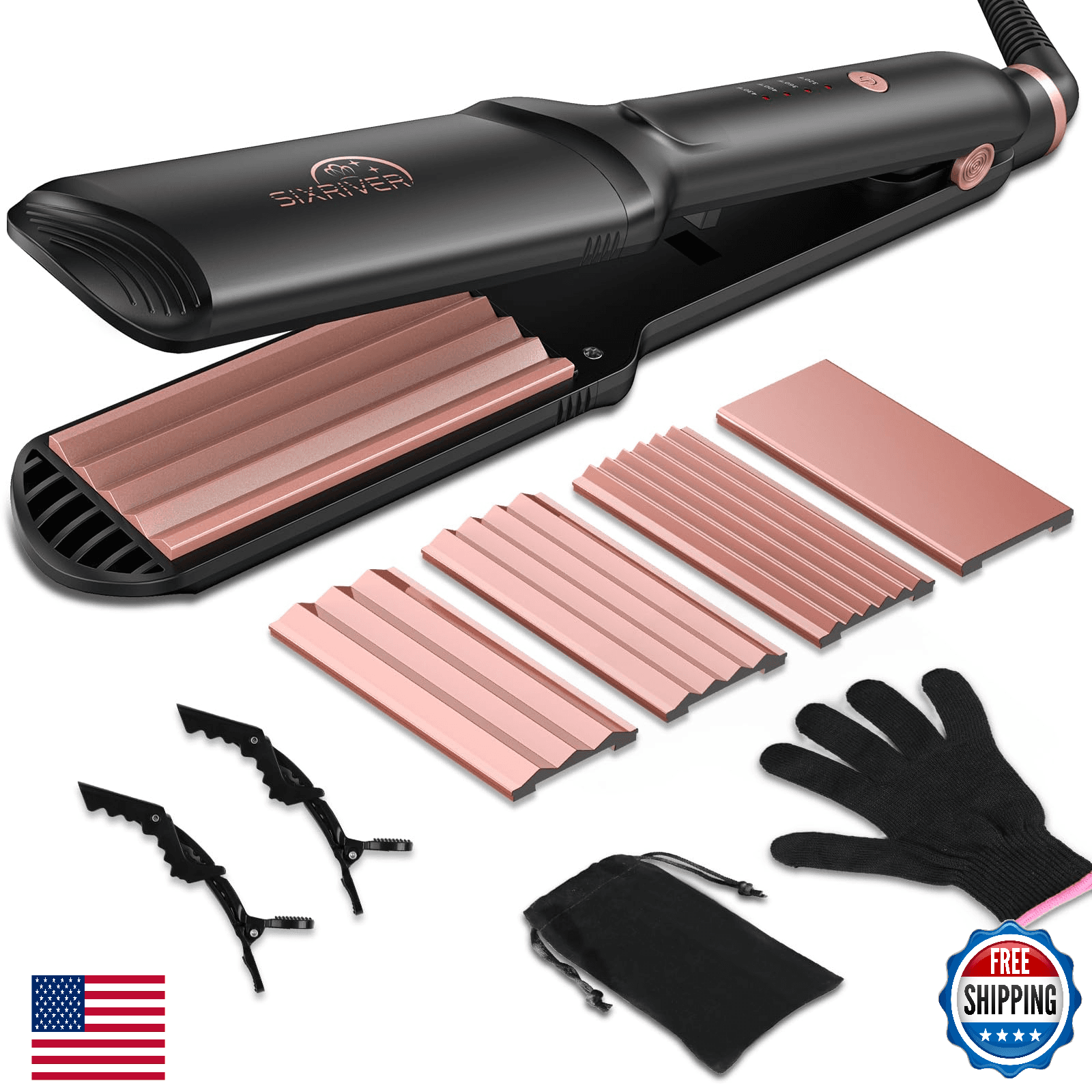 Sixriver Hair Crimper for Women, 4-in-1 Ceramic Plates, Flat Iron, Waver, Volumi - Image 1