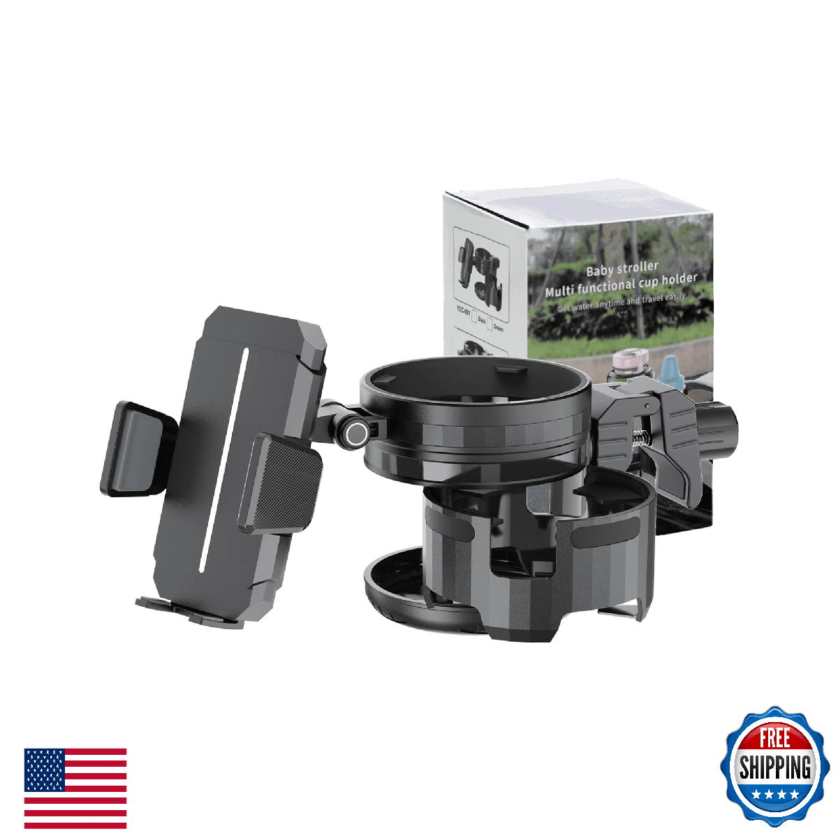WalkFeel 3-in-1 Universal Wheelchair Cup Holder for Walker, 360° Rotating Phone - Image 1