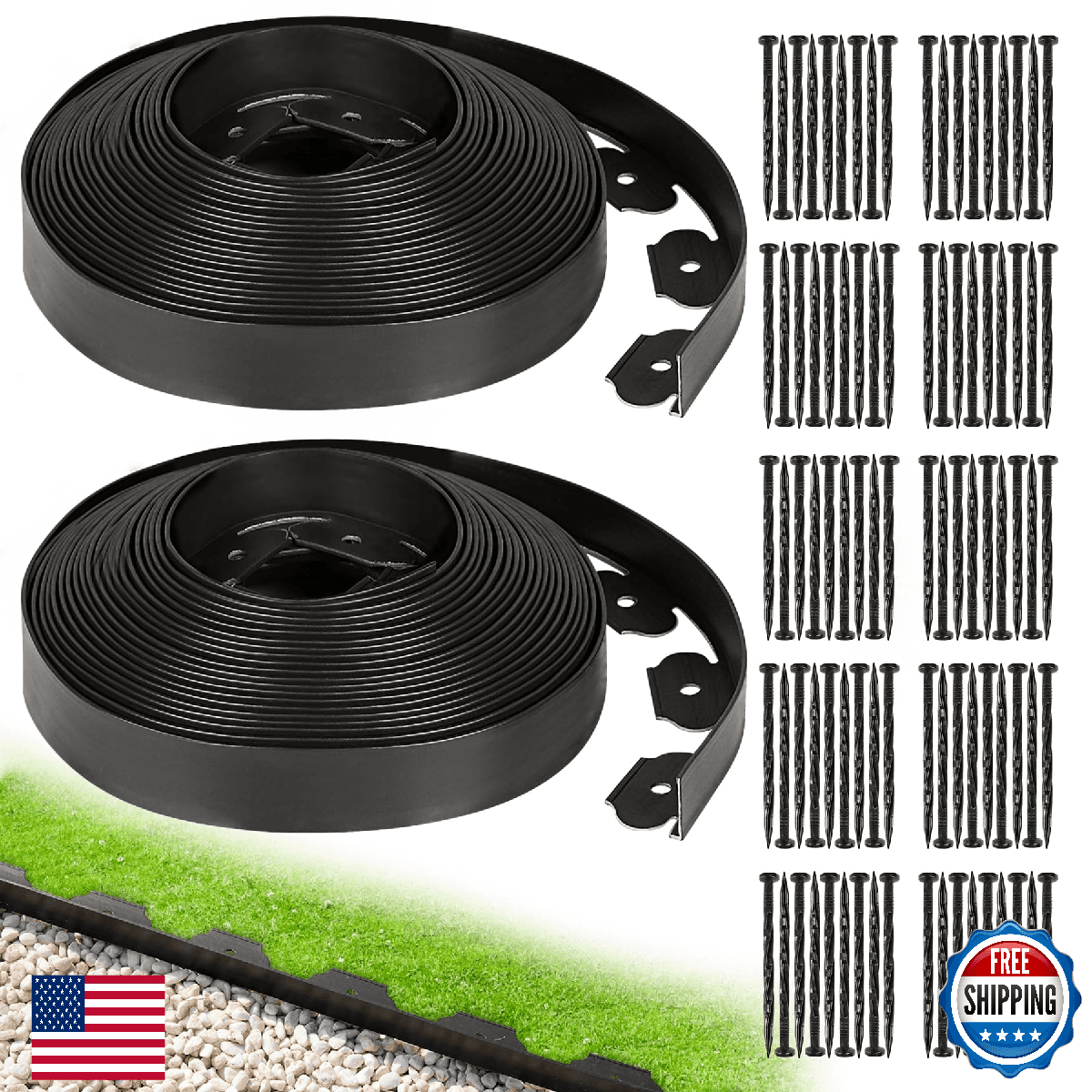 Hemikaki 1.5 Inch Garden Edging Border 100FT, Plastic Edging for Landscaping wit - Image 1