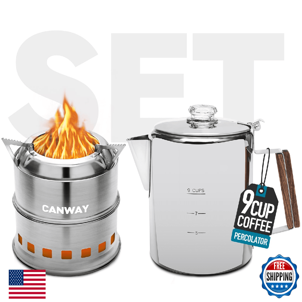 CANWAY Percolator Coffee Pot & Portable Camping Stove Set for Backpacking Hiking - Image 1