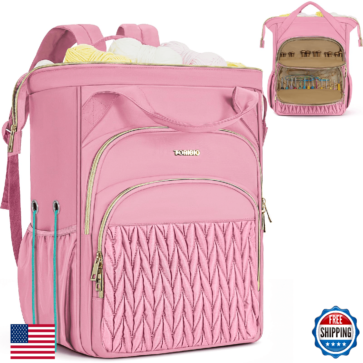 Knitting Bag Backpack, Large Crochet Bag Organizer,Water-Resistant Yarn Storage - Image 1