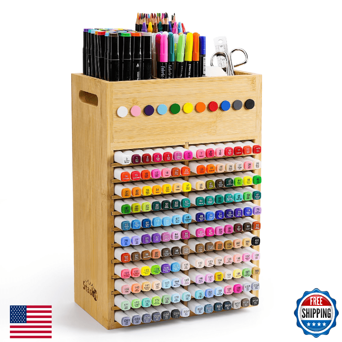Marker Organizer for Desk - 154 Capacity Wooden Marker Holder - Ergonomic Handle - Image 1