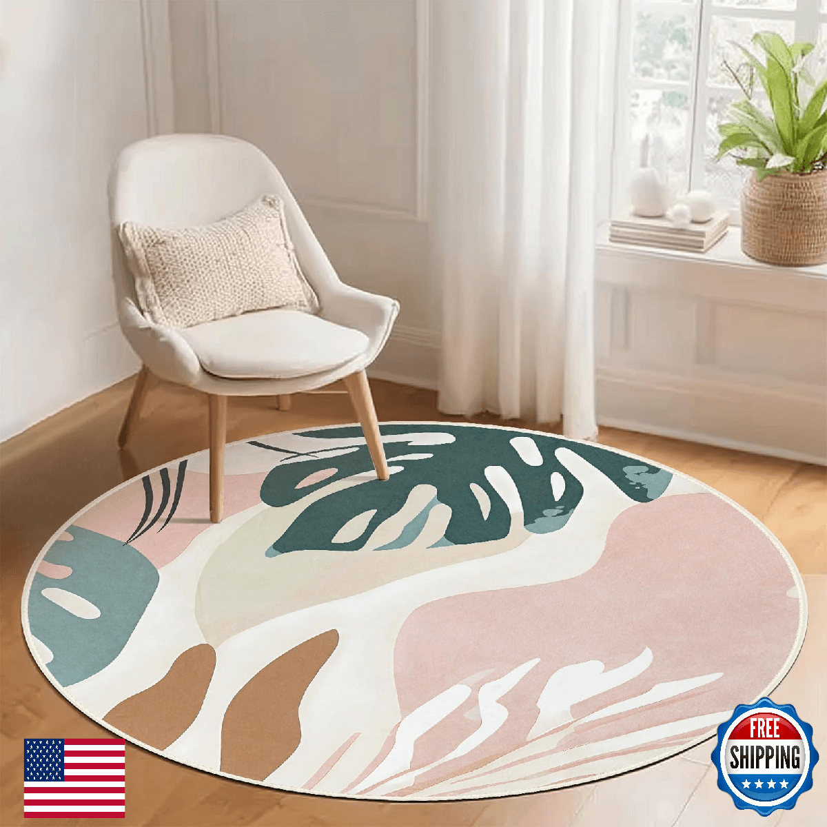 Acetiamin 6' Machine Washable Round Area Rug Non-Slip Abstract Boho Circle Floor - Image 1