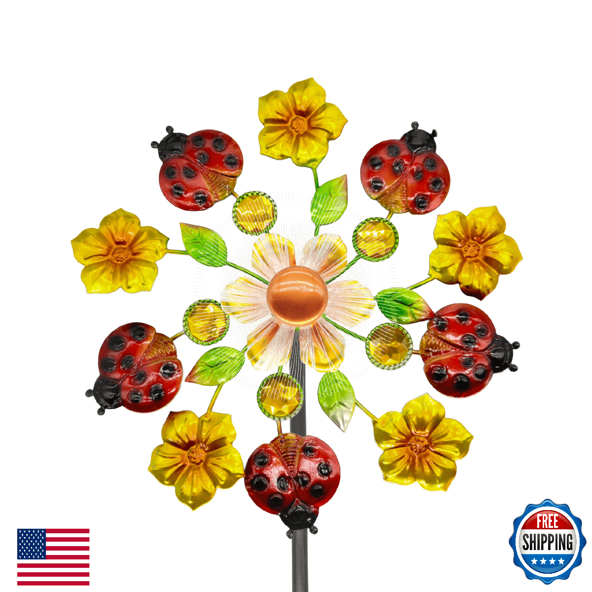 Solar Wind Spinner, 40" Metal Wind Sculpture for Yard Garden, RGB LED Lighting - Image 1