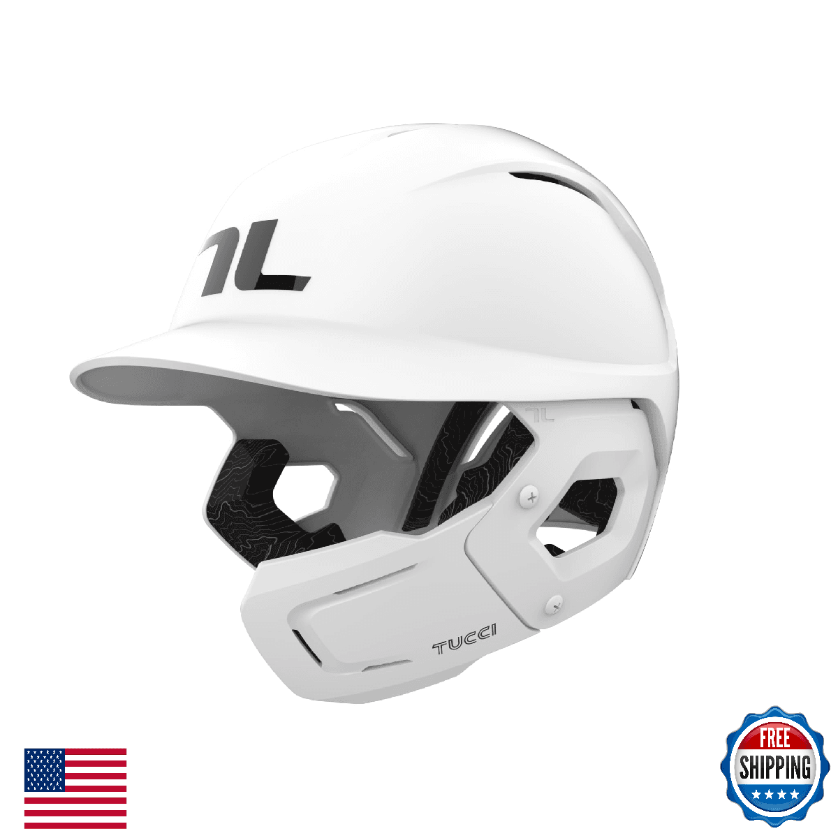 TUCCI Potenza Batting Helmet w/ Jaw Flap, S/M, Matte White, Right-Hand Hitter - Image 1