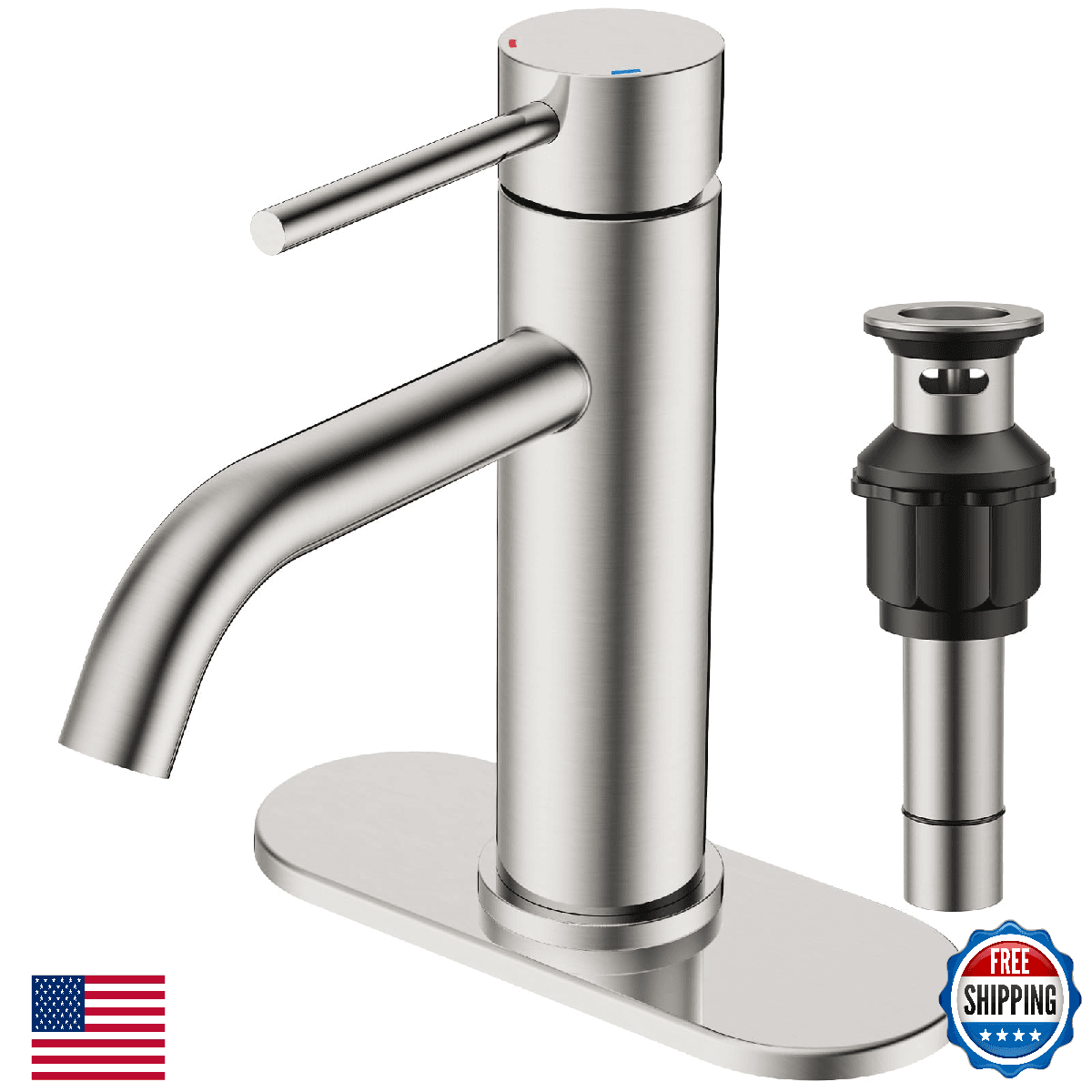 FORIOUS Single Handle Bathroom Faucet, Brushed Nickel, 1 or 3 Hole Sink - Image 1