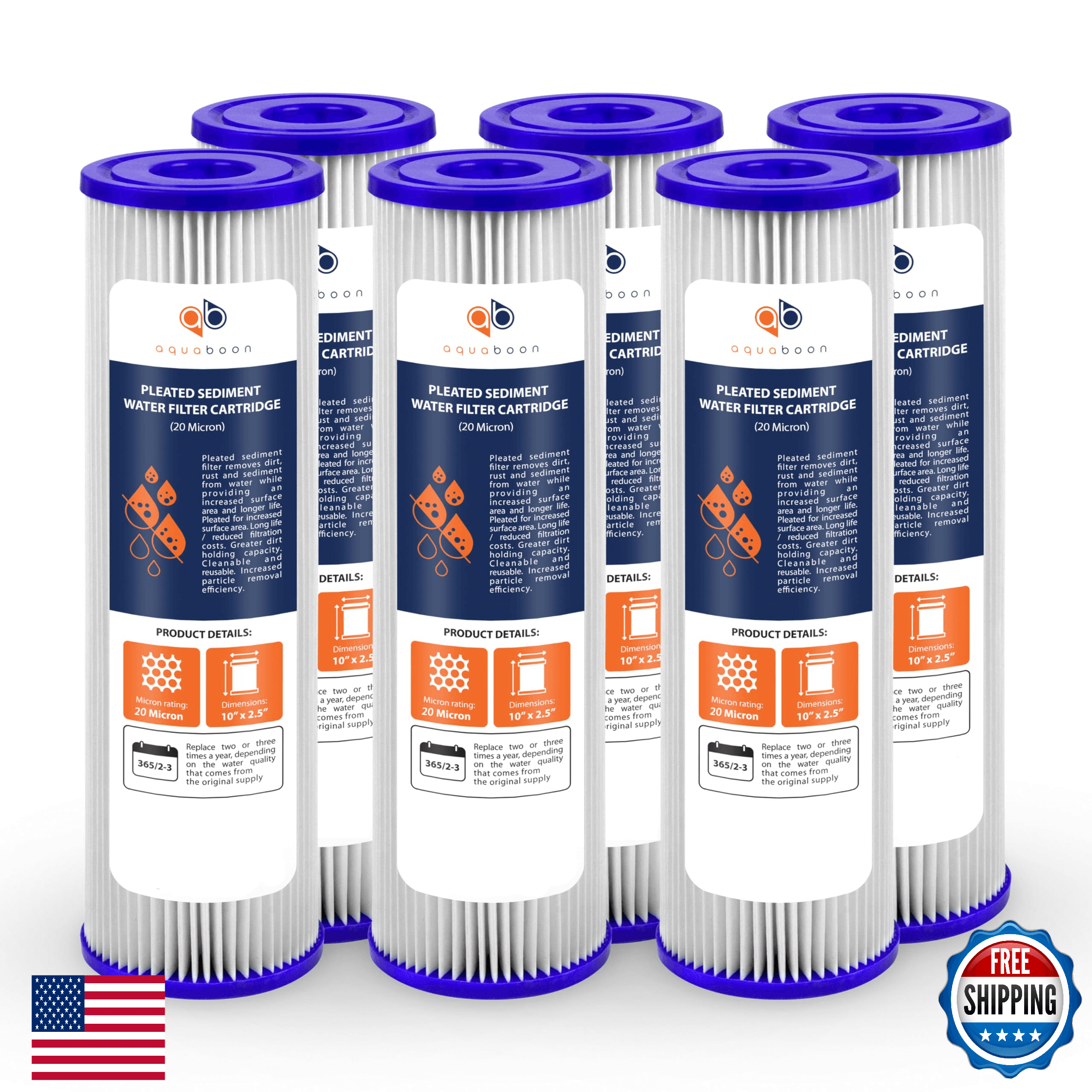 Aquaboon 20 Micron Pleated Sediment Water Filter Cartridge 10"x2.5" Whole House - Image 1