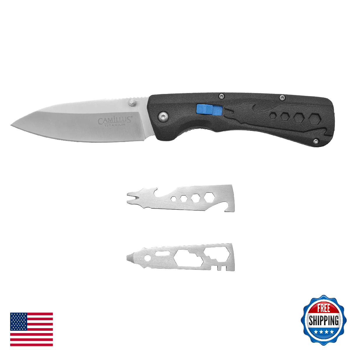Camillus 8.5" Stainless Steel Multi-Tool Pocket Knife Drop Point EDC 8 Functions - Image 1