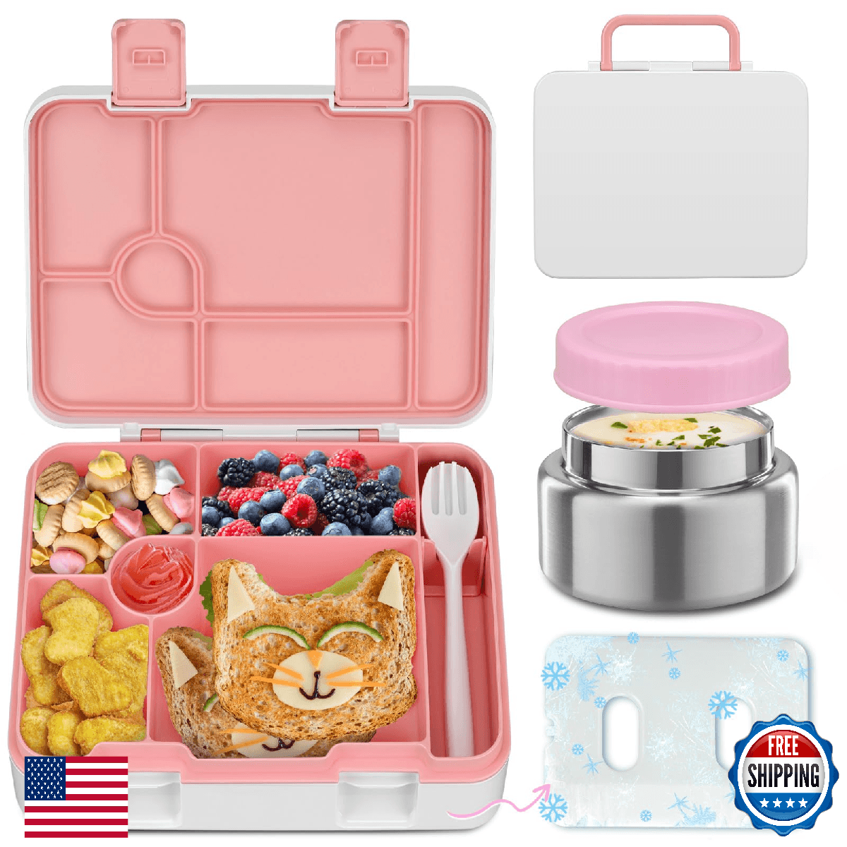 BEAQUEE Bento Lunch Box Kids and 9oz Soup Thermo – 5.5-Cup Leakproof Kids Bento - Image 1