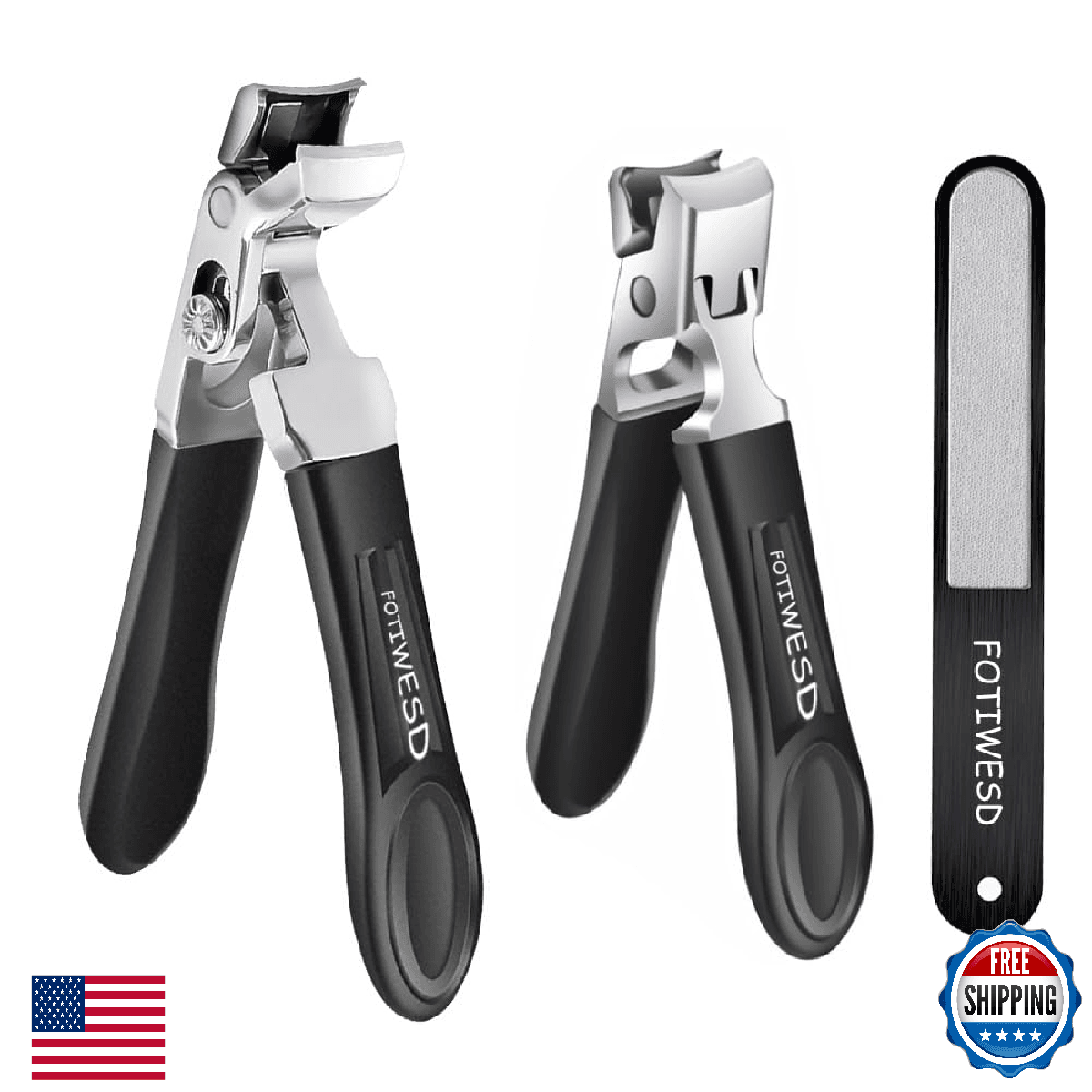 Nail Clippers for Seniors: Wide Jaw Fingernail & Angled Head Toenail Clipper Set - Image 1