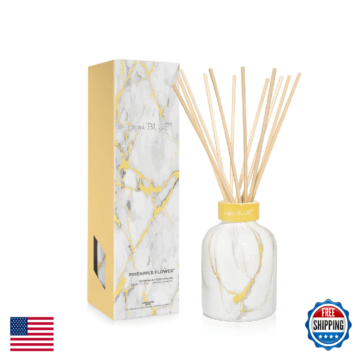 Capri Blue Modern Marble Reed Diffuser Set - Pineapple Flower Scent - Image 1