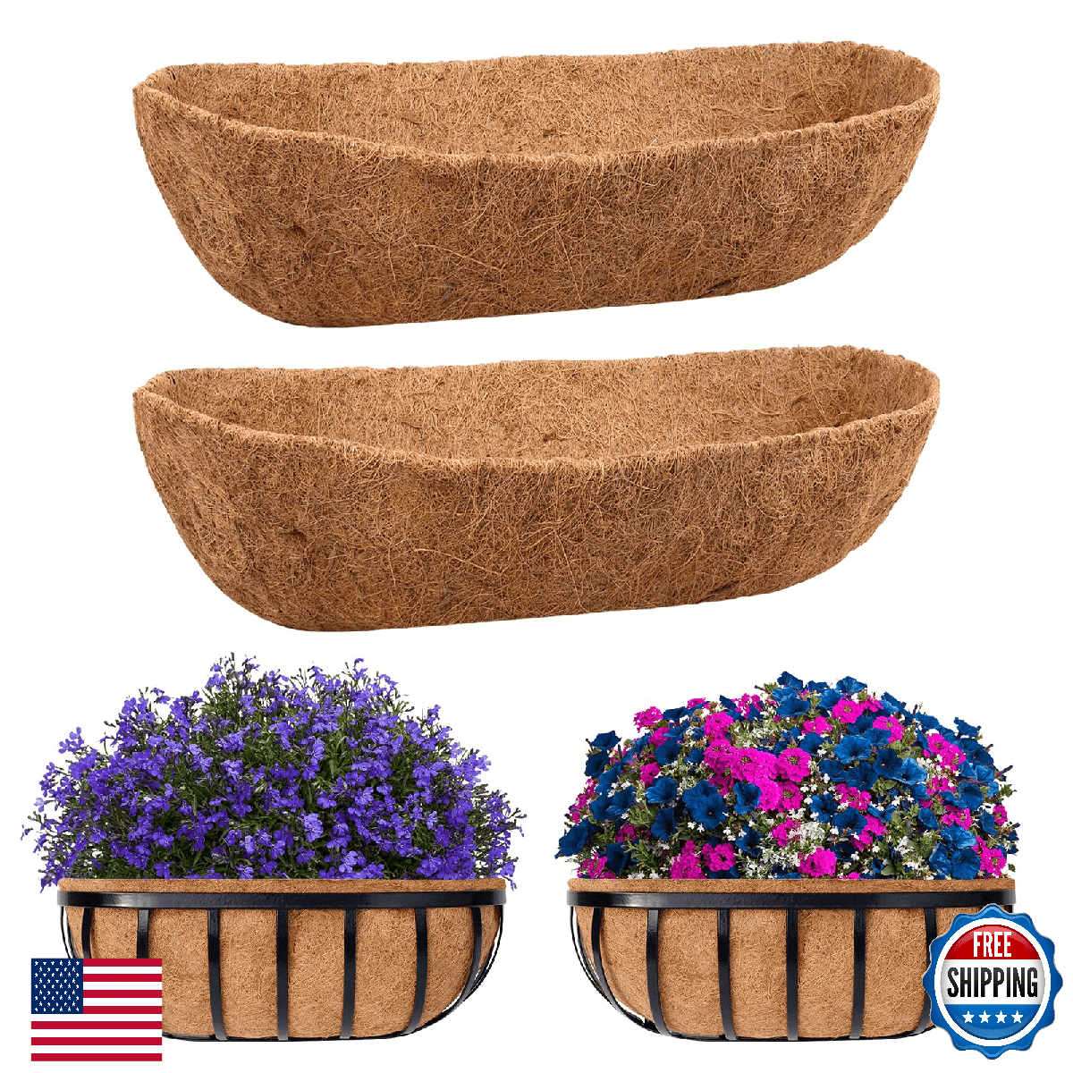 Riare 2-Pack 48" Trough Coco Coir Liners for Planters - Pre-Formed Coconut - Image 1