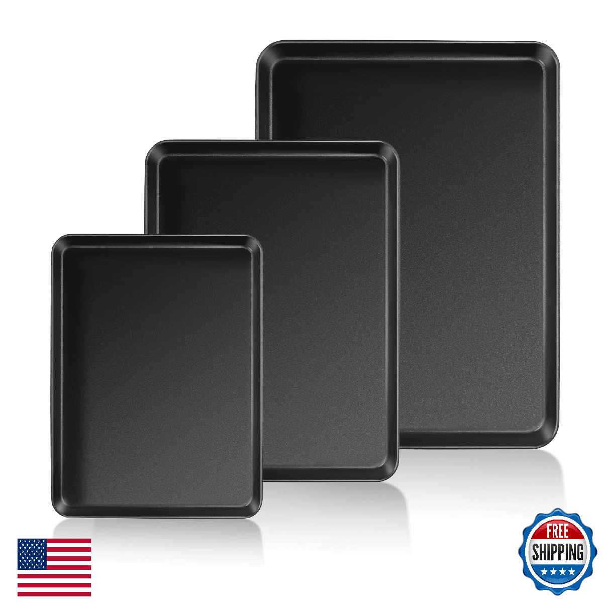 E-far Cookie Baking Sheet Set of 3, Nonstick Metal Sheets Pans Jellyroll Trays f - Image 1