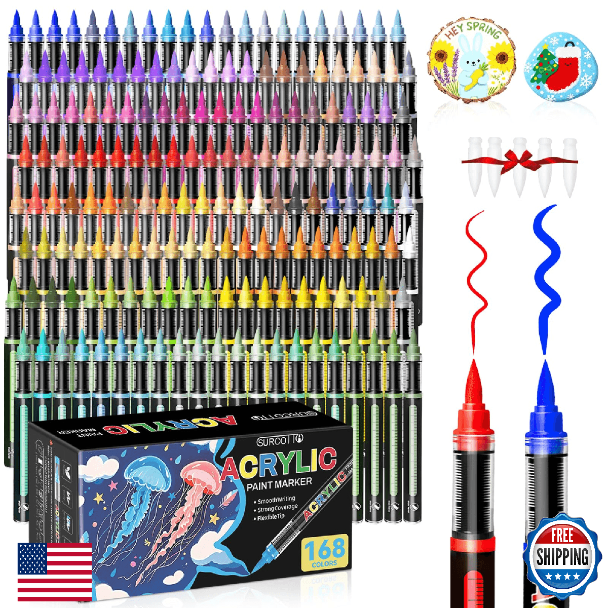 Surcotto 168 Color Acrylic Paint Markers,Acrylic Brush Marker,Soft Brush Tip Pen - Image 1