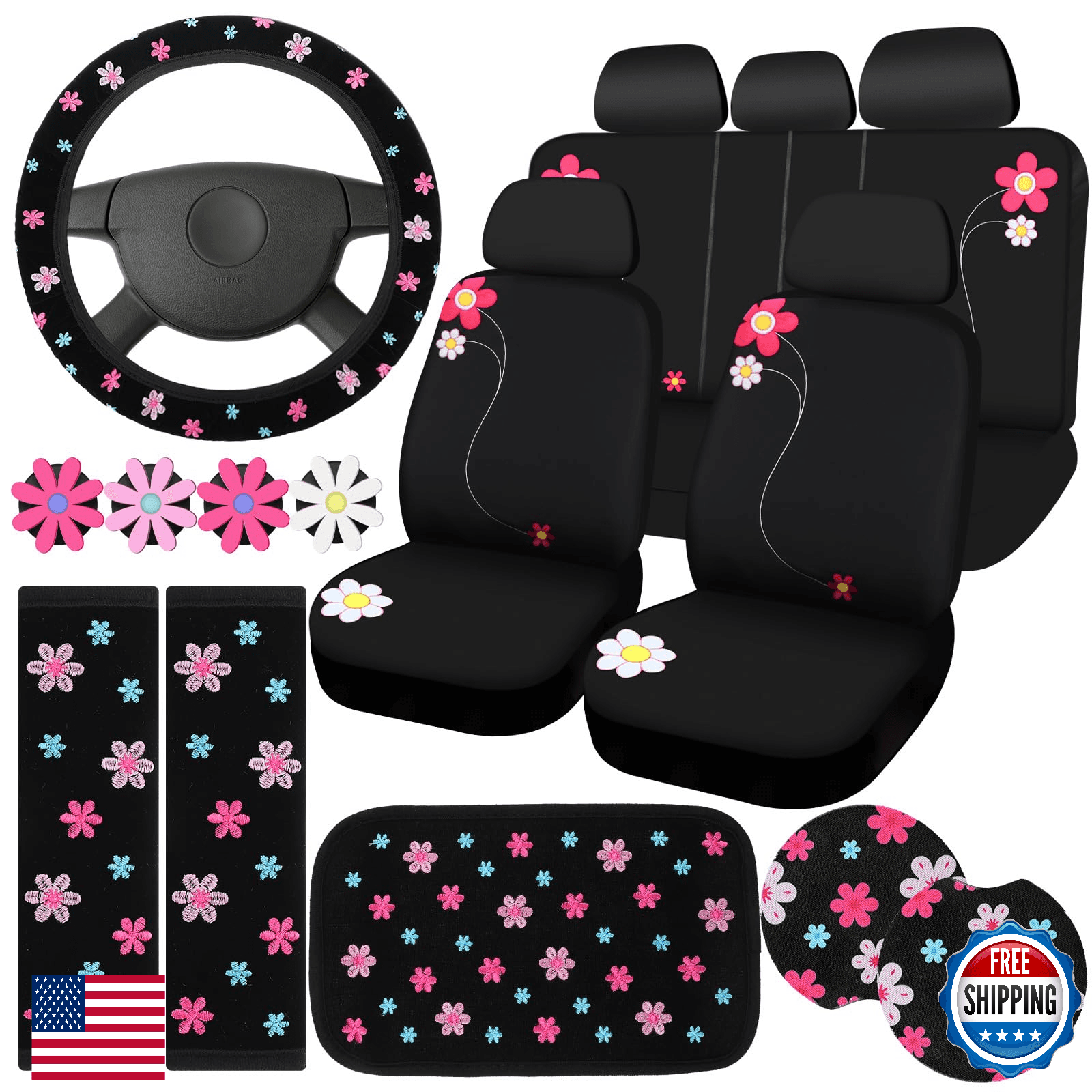 BBTO 19 Pcs Christmas Car Accessories Set Gifts for Women Cute Seat Covers - Image 1