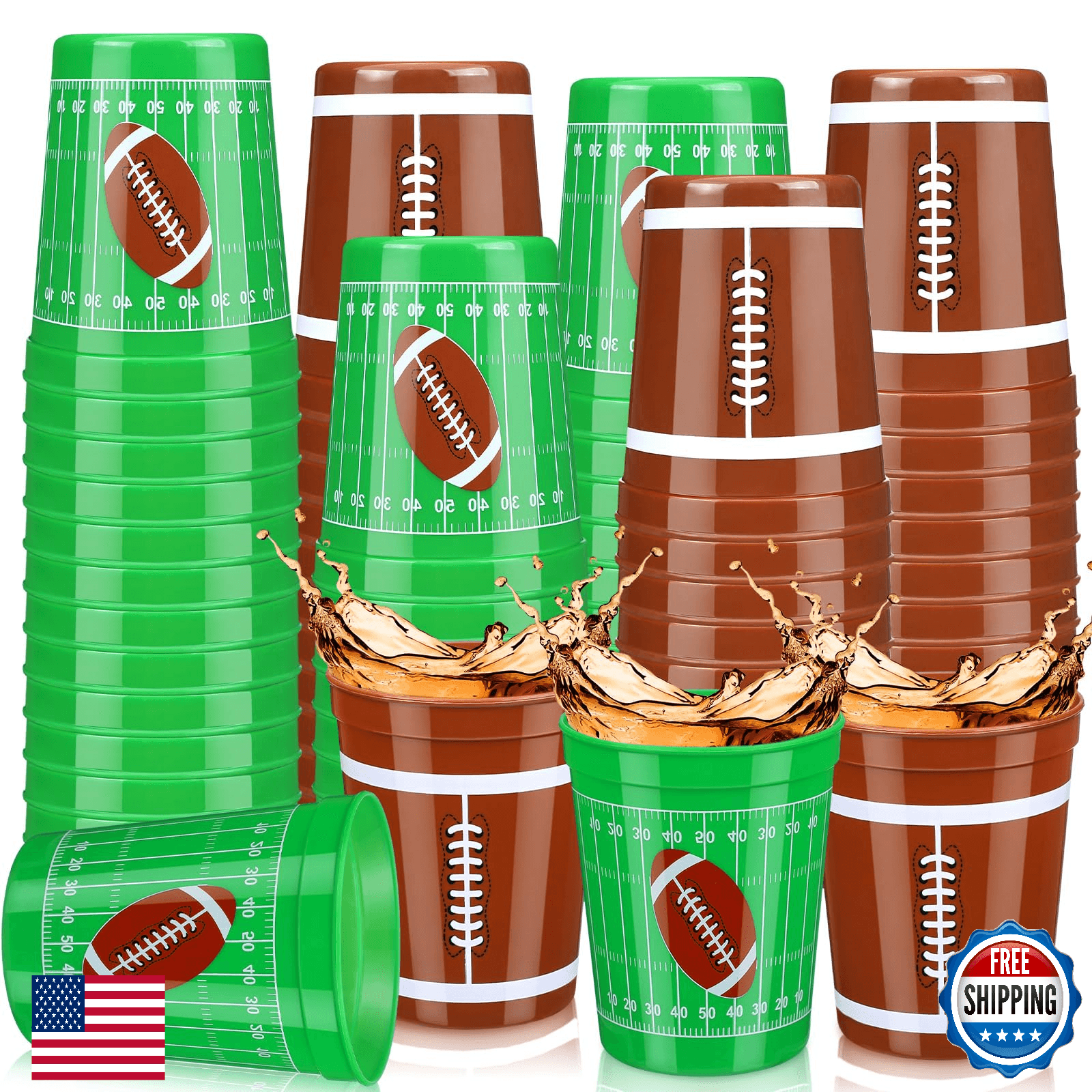 Norme 48 Pcs Football Cups 16oz Reusable Plastic Themed Birthday Party Favors - Image 1