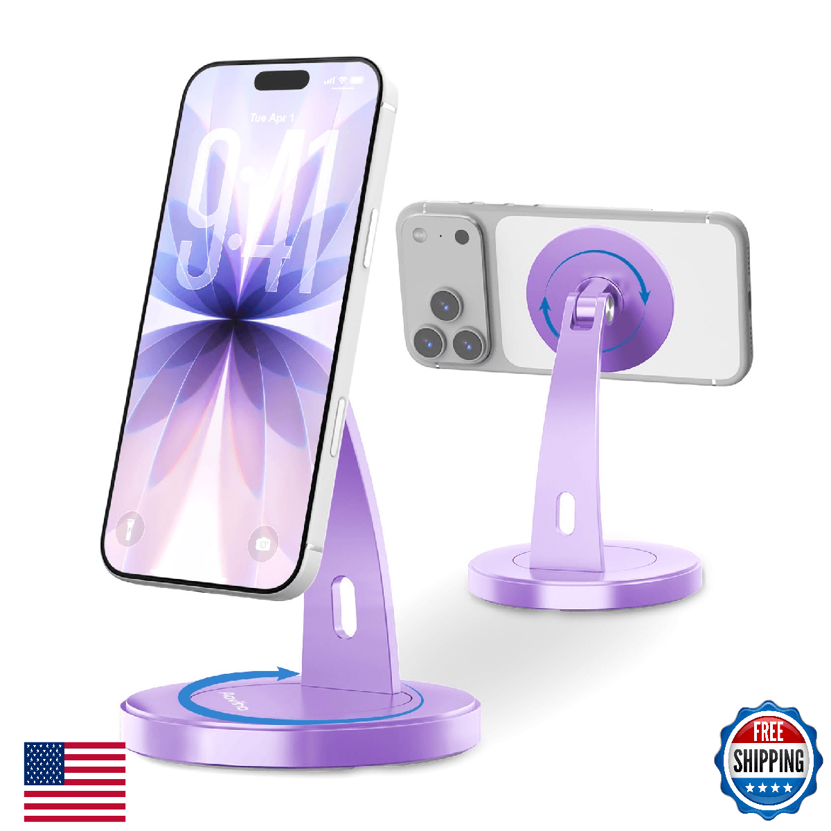 Aoviho Magnetic Phone Stand for Desk – 360° Rotating Aluminum Phone Holder, Stab - Image 1