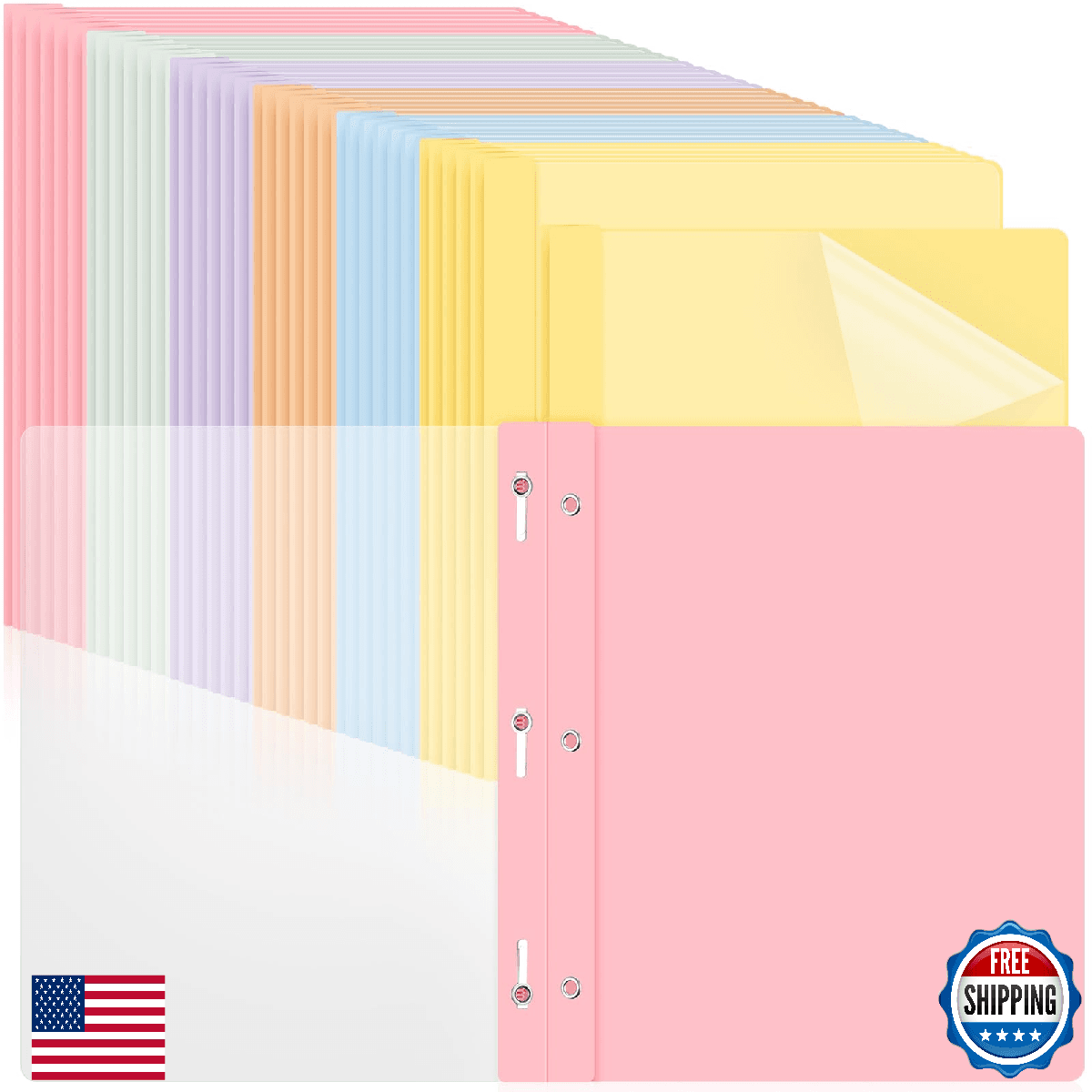Feifeiya 48 Pack Plastic Report Covers with 3 Prongs Presentation Folders Bulk, - Image 1