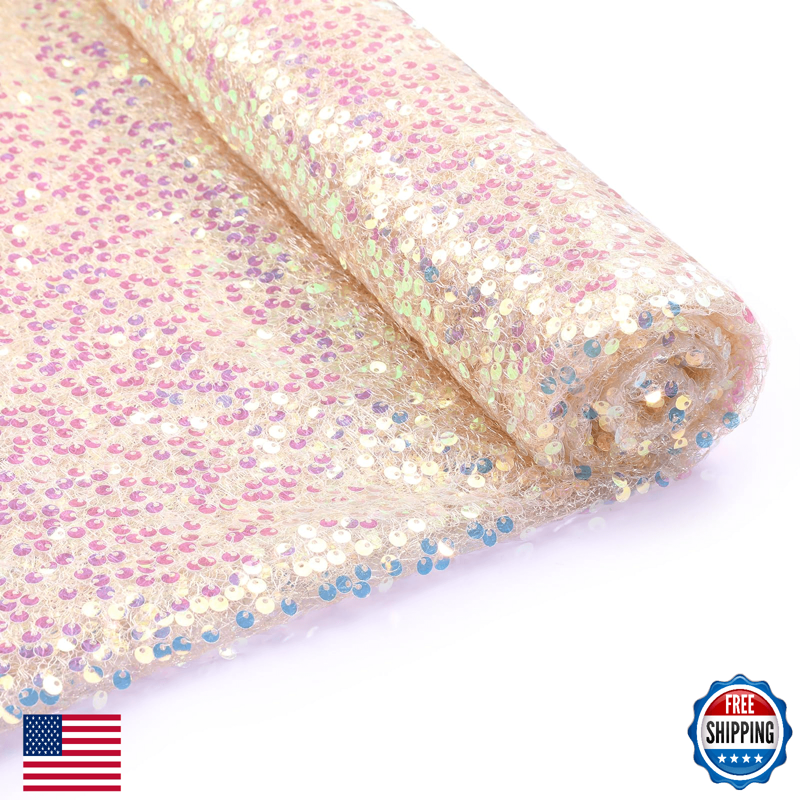 B-COOL Champagne Glitter Fabric 5mm Sequin Fabric 4 Yard Sparkly Fabric by The Y - Image 1