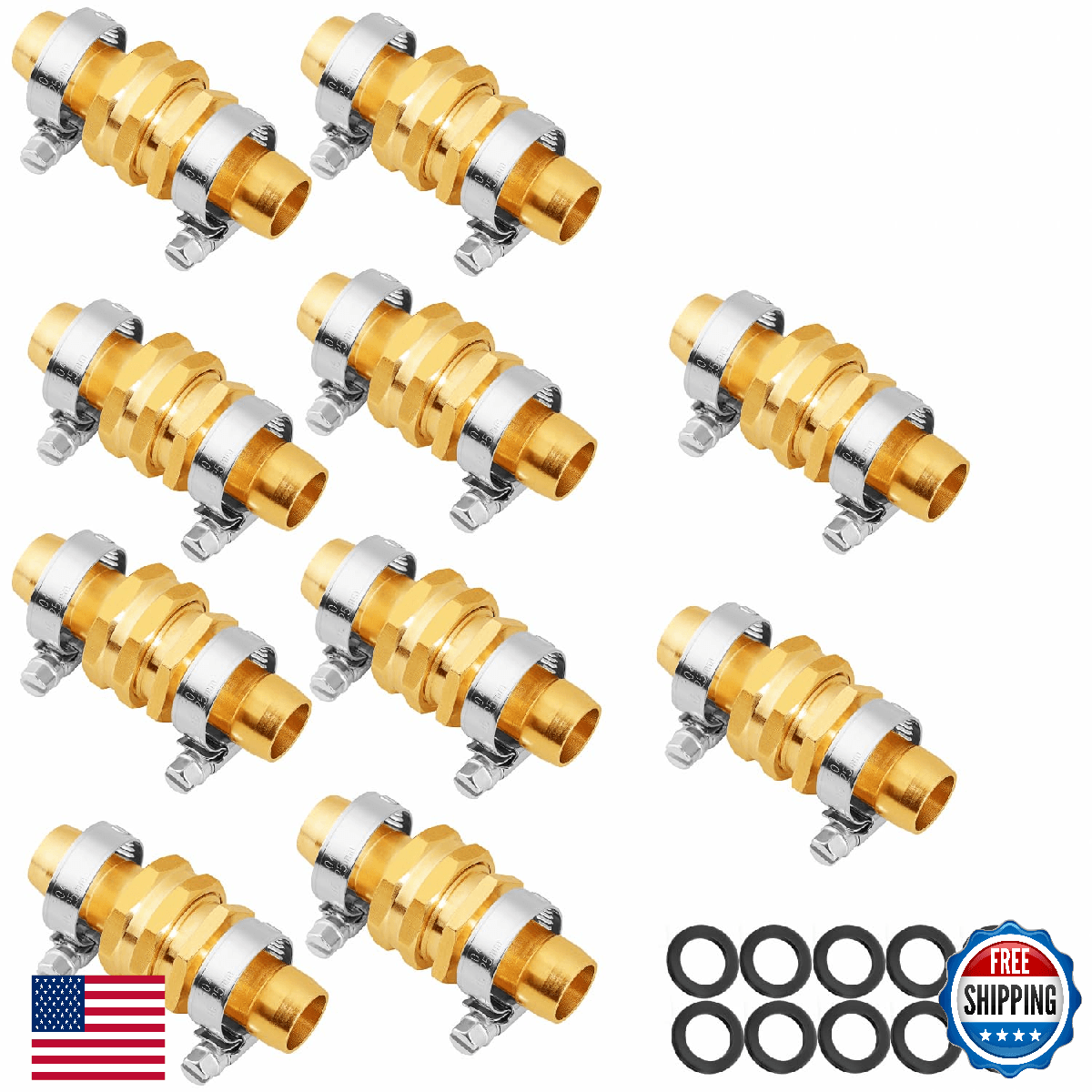 UNWAVER Solid Brass Garden Hose Repair Kit w/ Clamps 10-Pack for 3/4" & 5/8" Hos - Image 1