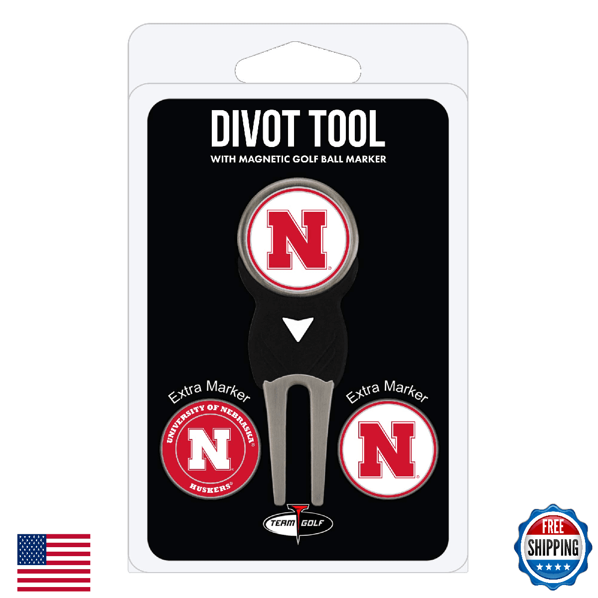 Team Golf NCAA Nebraska Cornhuskers Divot Tool & 3 Golf Ball Markers - Image 1