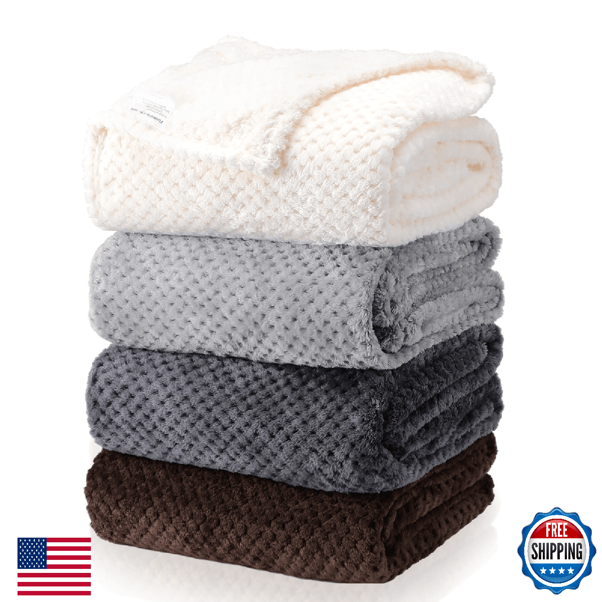Newwiee 4 Pcs Flanne Fleece Throw Blanket for Bed Couch Large 3D Waffle Textured - Image 1