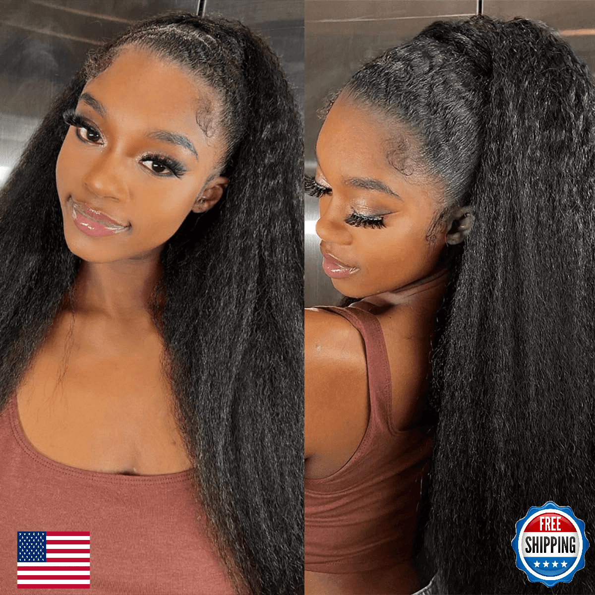 CALNESHIA Kinky Straight Human Hair Bundles 20 inch Natural Black - Image 1