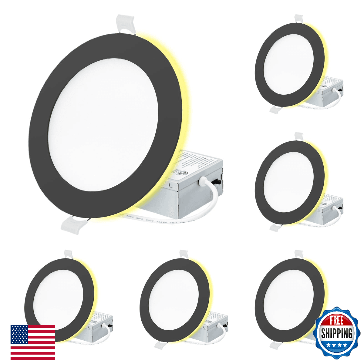 EOSMILE 6-Pack Black 6" Recessed Lighting w/Night Light, 27-3500K, Dimmable - Image 1
