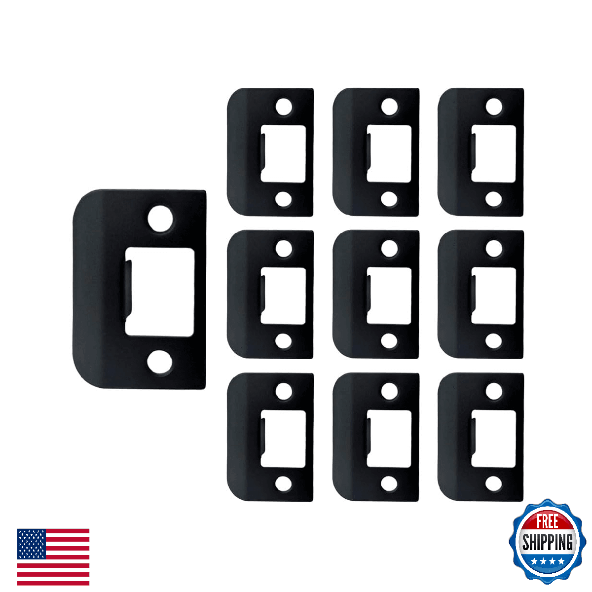 QCAA Solid Brass Extended Lip Strike 1.5x2.25" Matte Black 10-Pack Taiwan - Image 1