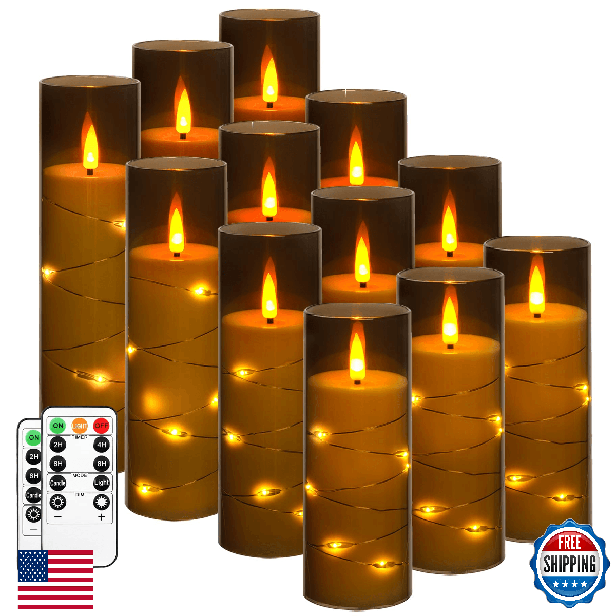 Da by Flameless Candles with Recessed String Light, Battery Operated Candles, Ac - Image 1