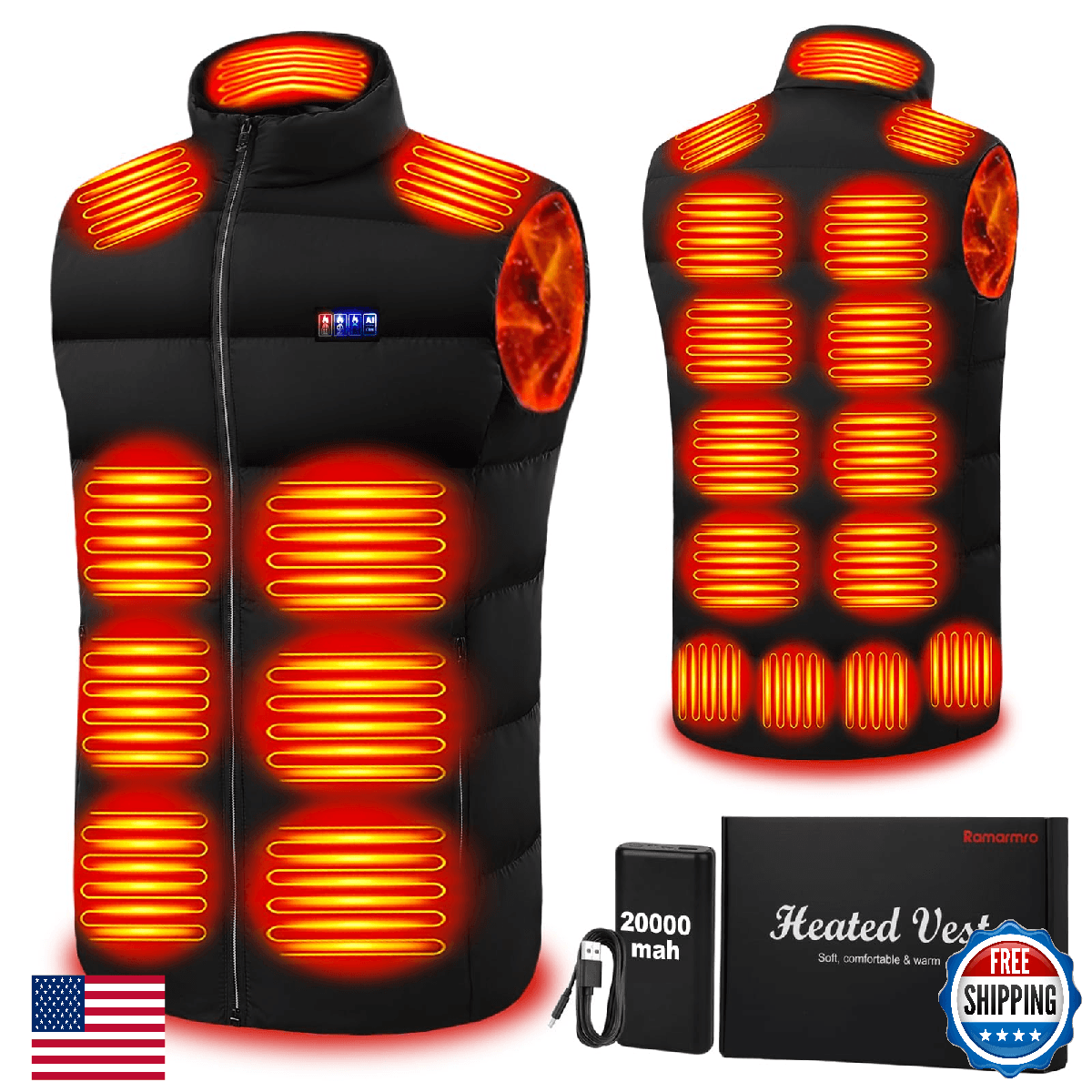 Ramarmro Men's Heated Vest, 23 Zones, 20000mAh Battery, Neck & Body Heat - Image 1