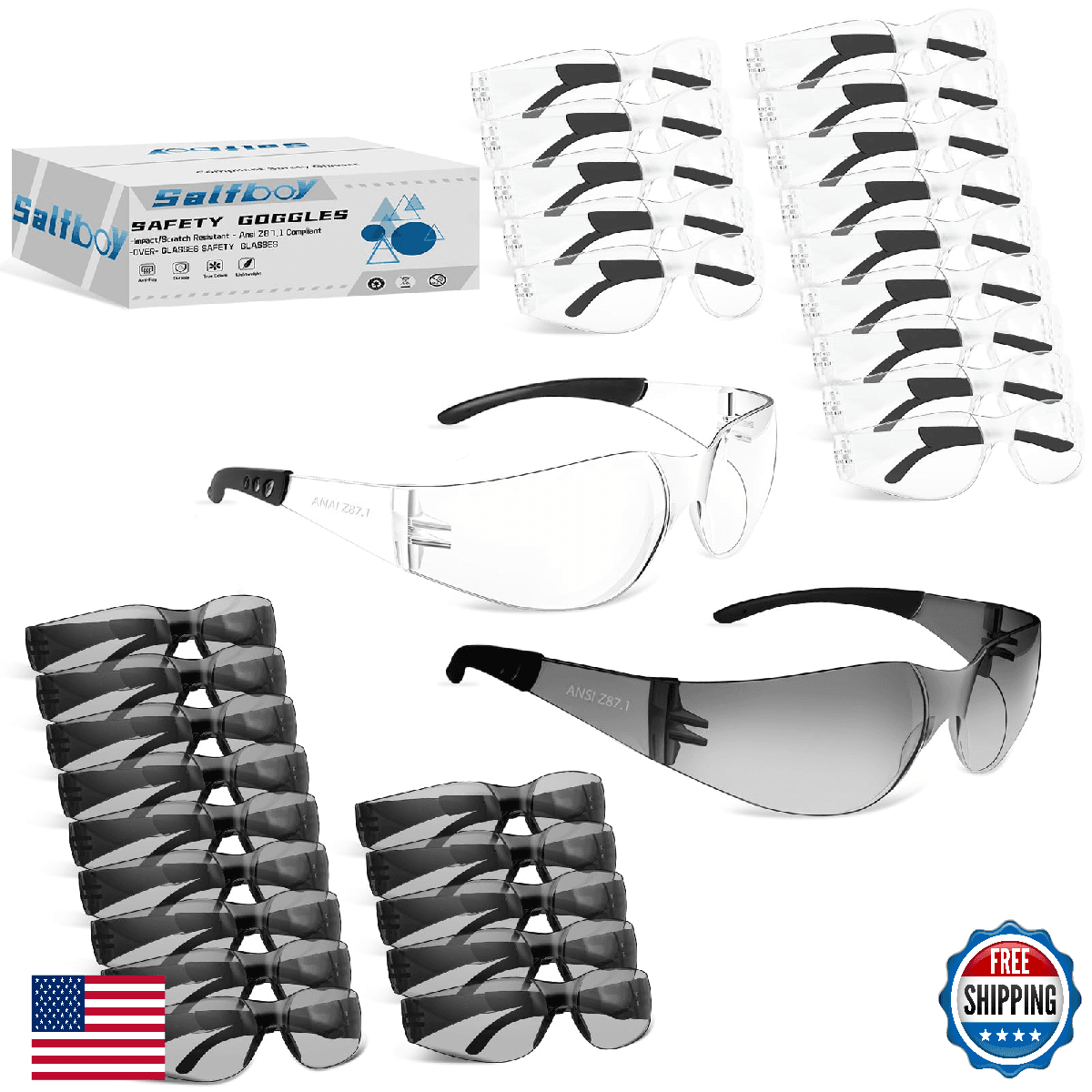 Salfboy Tinted Safety Glasses for Men Women Clear Ansi Z87.1 Eye Protection Scra - Image 1