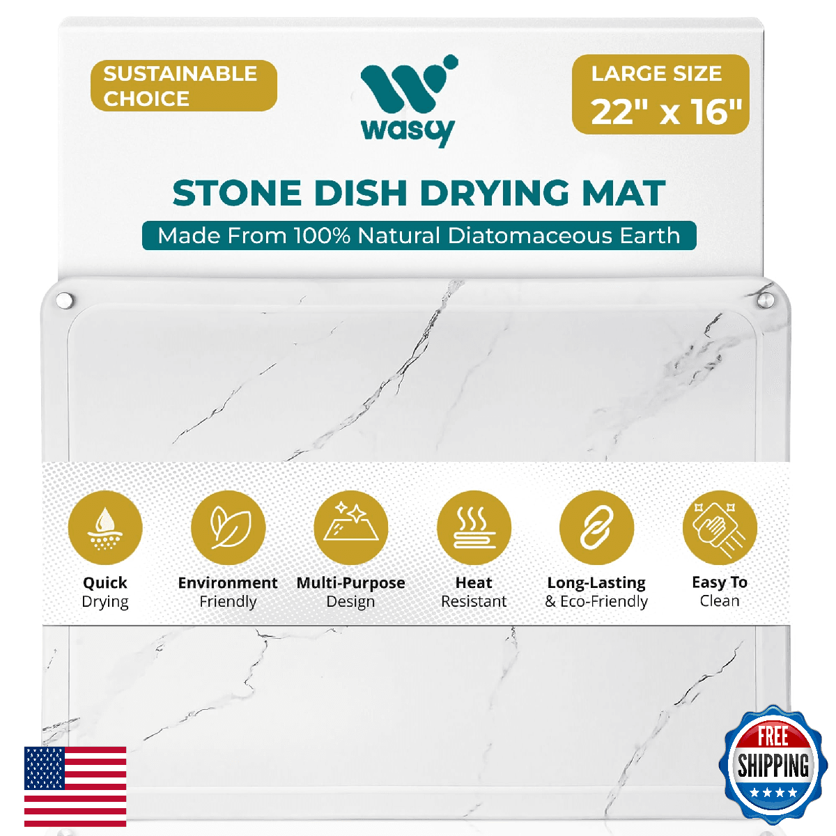 Extra Large Stone Drying Mat For Kitchen Counter, 22"X16", Stone Dish Drying Mat - Image 1