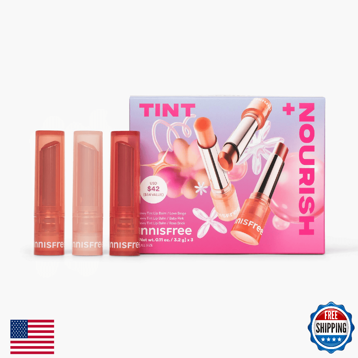 innisfree Tint + Nourish Dewy Tint Lip Balm Trio, Limited Edition Korean Beauty - Image 1