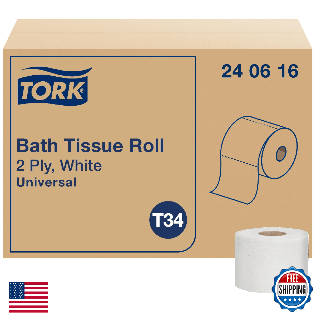 Tork Toilet Paper Roll White T34, Universal 2-ply, 48x616 sheets, 240616 - Image 1