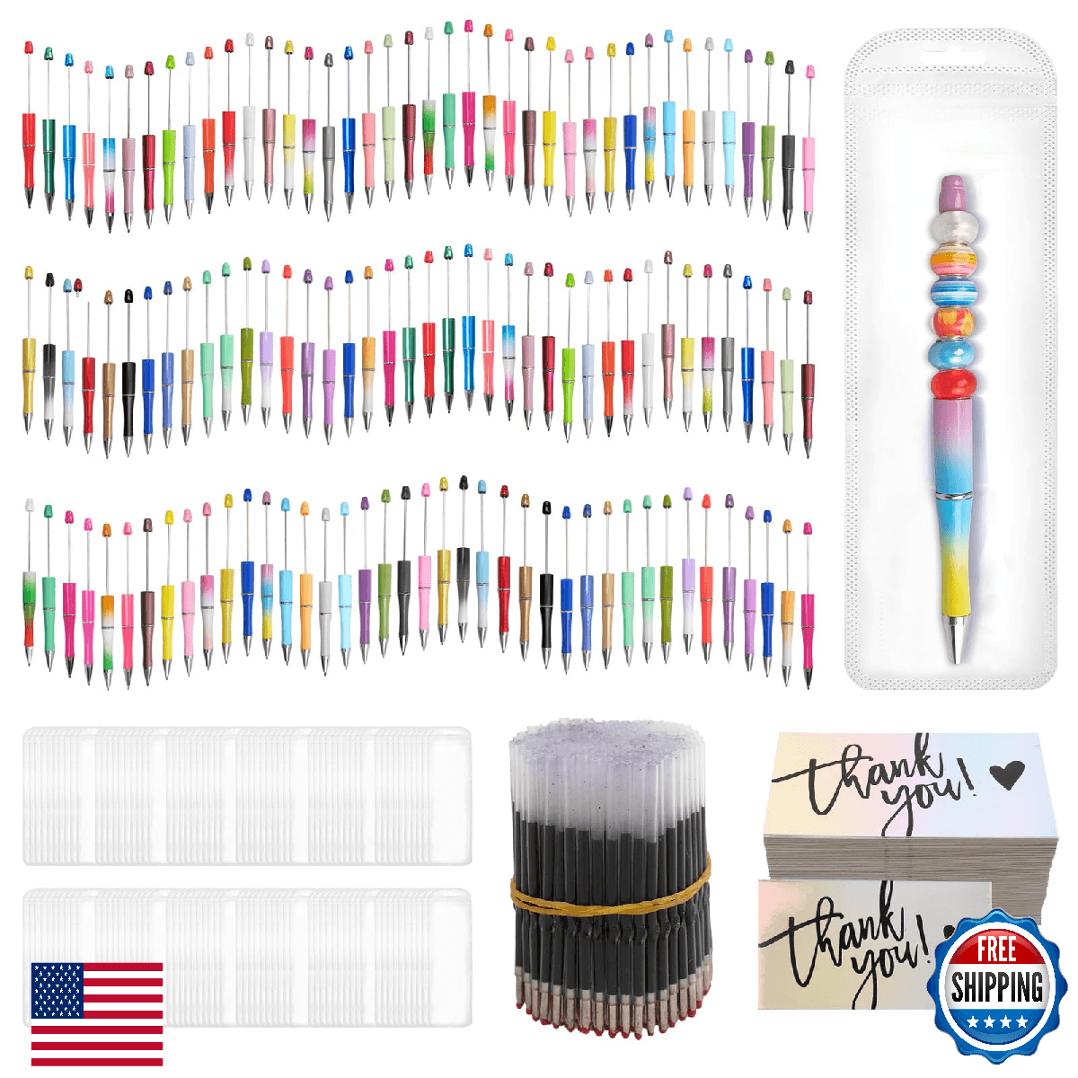 Olutacot 600 Pcs Plastic Beadable Pens Kit, 120 Ballpoint Pens 240 Refills - Image 1